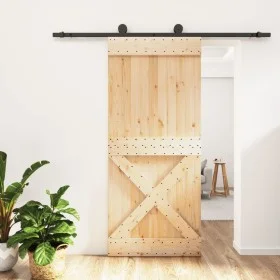 Schiebetür mit Beschlägen aus massivem Kiefernholz, 90 x 210 cm von vidaXL, Türen - Ref: Foro24-3203079, Preis: 204,64 €, Rab...