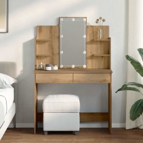 Tocador con luces LED roble artisan 96x40x142 cm