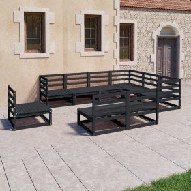 Juego de muebles de jardín 9 piezas negro madera maciza de pino en Conjuntos de jardín | Comprar online en Foro24