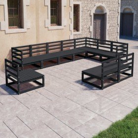 Juego de muebles de jardín 10 pzas y cojines negro madera pino en Conjuntos de jardín | Comprar online en Foro24