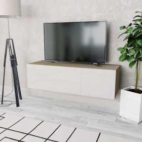 Mueble TV madera ingeniería blanco brillo y roble 120x40x34 cm