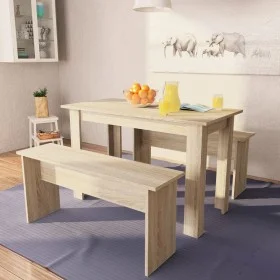 Dining table and 3-piece engineered oak wood benches. by vidaXL, Furniture sets for kitchens and dining rooms - Ref: Foro24-2...