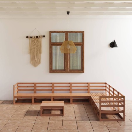 Muebles de jardín 9 piezas marrón miel madera maciza de pino