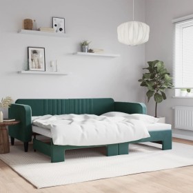 Dark green velvet trundle sofa bed 90x200 cm by vidaXL, Beds and slatted bases - Ref: Foro24-3197065, Price: 251,49 €, Discou...