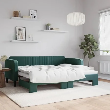 Dark green velvet trundle sofa bed 90x200 cm by vidaXL, Beds and slatted bases - Ref: Foro24-3197065, Price: 247,76 €, Discou...
