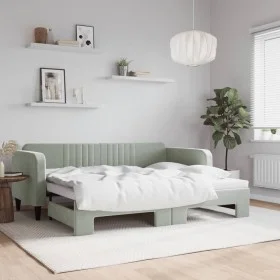 Light gray velvet trundle sofa bed 90x200 cm by vidaXL, Beds and slatted bases - Ref: Foro24-3197063, Price: 252,82 €, Discou...