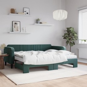 Sofá cama nido con colchón terciopelo verde oscuro 90x200 cm