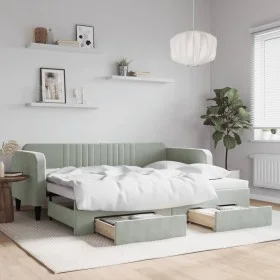 Sofá cama nido con cajones terciopelo gris claro 90x200 cm de vidaXL, Camas y somieres - Ref: Foro24-3197111, Precio: 291,76 ...