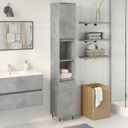 Armario de baño madera contrachapada gris hormigón 30x30x190 cm