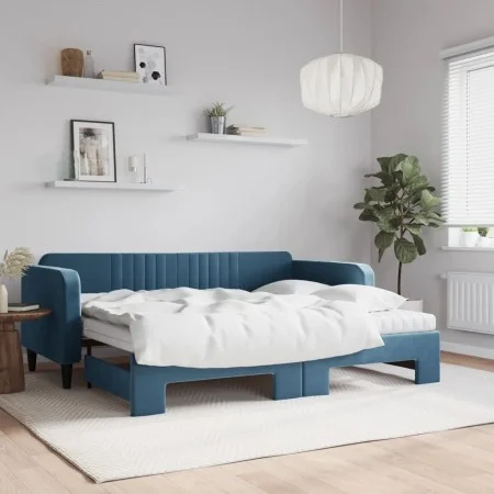 Sofá cama nido con colchón terciopelo azul 90x200 cm de vidaXL, Camas y somieres - Ref: Foro24-3197086, Precio: 440,68 €, Des...