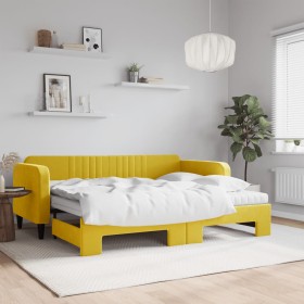 Sofá cama nido con colchón terciopelo amarillo 90x200 cm