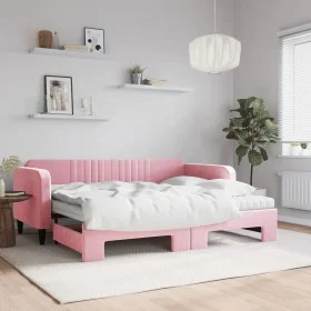 Sofá cama nido con colchón terciopelo rosa 90x200 cm de vidaXL, Camas y somieres - Ref: Foro24-3197090, Precio: 437,77 €, Des...