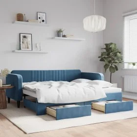 Trundle sofa bed with drawers blue velvet 90x200 cm by vidaXL, Beds and slatted bases - Ref: Foro24-3197110, Price: 289,38 €,...
