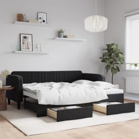 Trundle sofa bed with drawers black velvet 90x200 cm by vidaXL, Beds and slatted bases - Ref: Foro24-3197115, Price: 292,89 €...