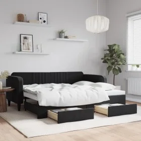 Trundle sofa bed with drawers black velvet 90x200 cm by vidaXL, Beds and slatted bases - Ref: Foro24-3197115, Price: 287,93 €...