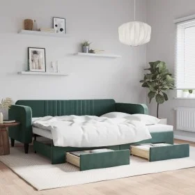 Trundle sofa bed with drawers dark green velvet 90x200 cm by vidaXL, Beds and slatted bases - Ref: Foro24-3197113, Price: 287...