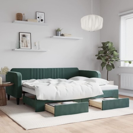Trundle sofa bed with drawers dark green velvet 90x200 cm by vidaXL, Beds and slatted bases - Ref: Foro24-3197113, Price: 291...