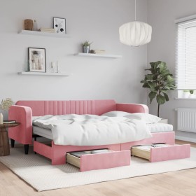 Trundle sofa bed with pink velvet drawers 90x200 cm by vidaXL, Beds and slatted bases - Ref: Foro24-3197138, Price: 490,01 €,...