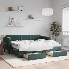 Trundle sofa bed with drawers dark green velvet 90x200 cm by vidaXL, Beds and slatted bases - Ref: Foro24-3197137, Price: 476...