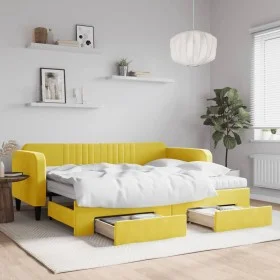 Trundle sofa bed with drawers yellow velvet 90x200 cm by vidaXL, Beds and slatted bases - Ref: Foro24-3197140, Price: 475,51 ...