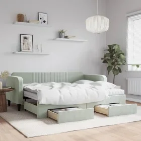 Trundle sofa bed with drawers light gray velvet 90x200 cm by vidaXL, Beds and slatted bases - Ref: Foro24-3197135, Price: 482...