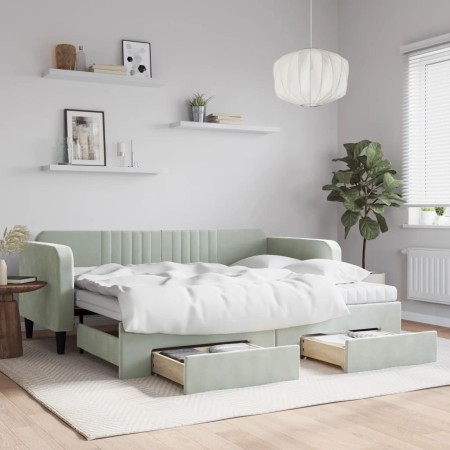 Trundle sofa bed with drawers light gray velvet 90x200 cm by vidaXL, Beds and slatted bases - Ref: Foro24-3197135, Price: 480...