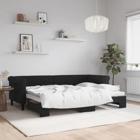 Ausziehbares Schlafsofa aus schwarzem Samt, 80 x 200 cm von vidaXL, Betten und Lattenroste - Ref: Foro24-3197768, Preis: 246,...