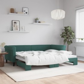 Dark green velvet trundle sofa bed 90x200 cm by vidaXL, Beds and slatted bases - Ref: Foro24-3197773, Price: 255,75 €, Discou...