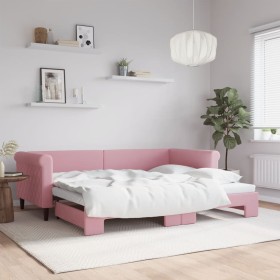 Sofá cama nido terciopelo rosa 90x200 cm