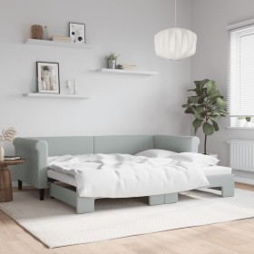 Light gray velvet trundle sofa bed 90x200 cm by vidaXL, Beds and slatted bases - Ref: Foro24-3197771, Price: 257,56 €, Discou...
