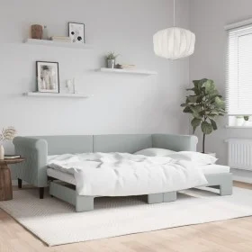 Light gray velvet trundle sofa bed 90x200 cm by vidaXL, Beds and slatted bases - Ref: Foro24-3197771, Price: 256,02 €, Discou...
