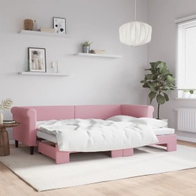 Pink velvet trundle sofa bed 80x200 cm by vidaXL, Beds and slatted bases - Ref: Foro24-3197767, Price: 253,65 €, Discount: %
