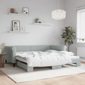 Light gray velvet trundle sofa bed 100x200 cm by vidaXL, Beds and slatted bases - Ref: Foro24-3197778, Price: 261,44 €, Disco...