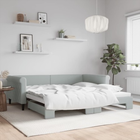 Ausziehbares Schlafsofa aus hellgrauem Samt, 100 x 200 cm von vidaXL, Betten und Lattenroste - Ref: Foro24-3197778, Preis: 26...