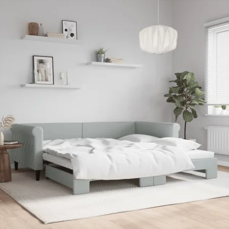 Ausziehbares Schlafsofa aus hellgrauem Samt, 100 x 200 cm von vidaXL, Betten und Lattenroste - Ref: Foro24-3197778, Preis: 26...