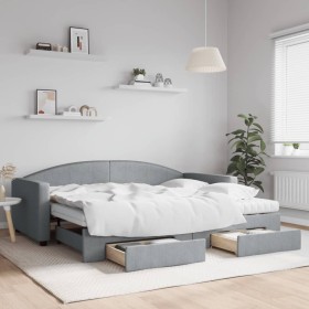 Sofá cama nido con cajones tela gris claro 90x200 cm de vidaXL, Camas y somieres - Ref: Foro24-3197242, Precio: 479,50 €, Des...