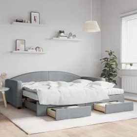 Trundle sofa bed with drawers light gray fabric 90x200 cm by vidaXL, Beds and slatted bases - Ref: Foro24-3197242, Price: 482...