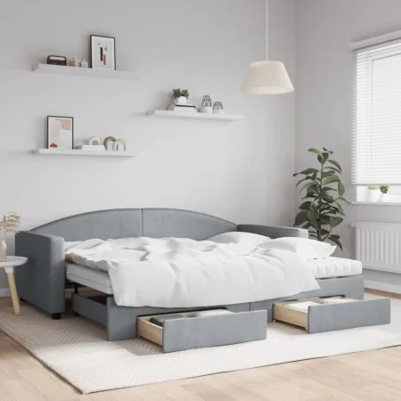 Sofá cama nido con cajones tela gris claro 90x200 cm de vidaXL, Camas y somieres - Ref: Foro24-3197242, Precio: 481,73 €, Des...