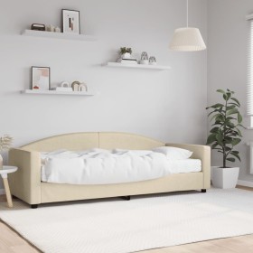Sofá cama con colchón tela crema 80x200 cm