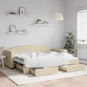 Trundle sofa bed with drawers cream fabric 90x200 cm by vidaXL, Beds and slatted bases - Ref: Foro24-3197228, Price: 291,10 €...