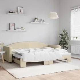 Trundle sofa bed cream fabric 80x200 cm by vidaXL, Beds and slatted bases - Ref: Foro24-3197187, Price: 246,99 €, Discount: %