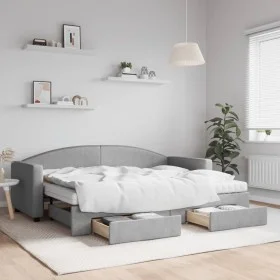 Trundle sofa bed with drawers light gray fabric 80x200 cm by vidaXL, Beds and slatted bases - Ref: Foro24-3197237, Price: 457...