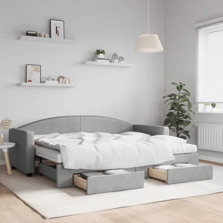 Trundle sofa bed with drawers light gray fabric 80x200 cm by vidaXL, Beds and slatted bases - Ref: Foro24-3197237, Price: 457...