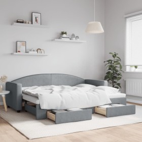 Trundle sofa bed with drawers light gray fabric 80x200 cm by vidaXL, Beds and slatted bases - Ref: Foro24-3197219, Price: 285...