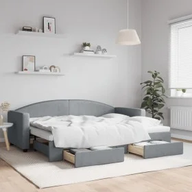 Trundle sofa bed with drawers light gray fabric 80x200 cm by vidaXL, Beds and slatted bases - Ref: Foro24-3197219, Price: 285...