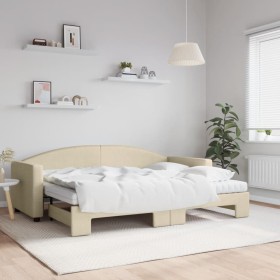 Sofá cama nido con colchón tela crema 80x200 cm