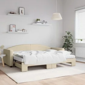 Trundle sofa bed with cream fabric mattress 80x200 cm by vidaXL, Beds and slatted bases - Ref: Foro24-3197205, Price: 419,88 ...