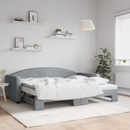 Trundle sofa bed with light gray fabric mattress 90x200 cm by vidaXL, Beds and slatted bases - Ref: Foro24-3197206, Price: 44...