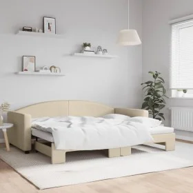 Trundle sofa bed cream fabric 90x200 cm by vidaXL, Beds and slatted bases - Ref: Foro24-3197192, Price: 251,44 €, Discount: %