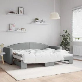 Trundle sofa bed light gray fabric 80x200 cm by vidaXL, Beds and slatted bases - Ref: Foro24-3197183, Price: 246,09 €, Discou...